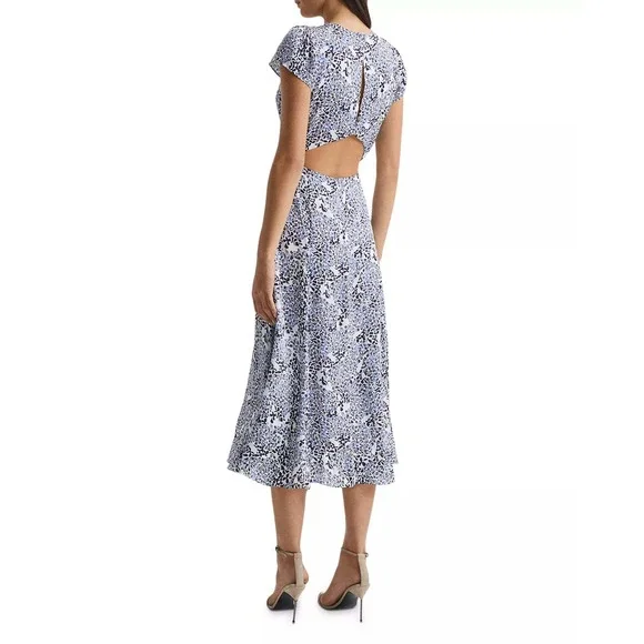 Reiss Livia Mosaic Print Split Midi Dress Floral Blue White Navy 7 - Picture 2 of 12